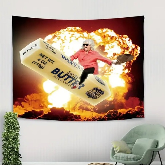 Hilarious Tapestry Stick of Butter in Flames Meme Silly Funny Wall Hanging New - Picture 4 of 4